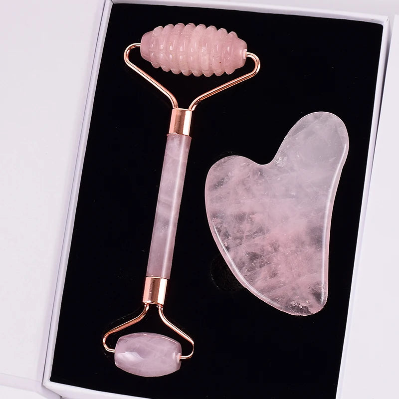 100% Natural Rose Quartz Gua Sha Set