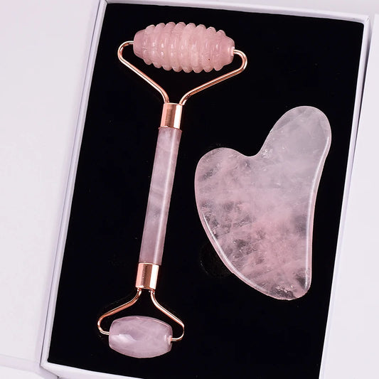 100% Natural Rose Quartz Gua Sha Set