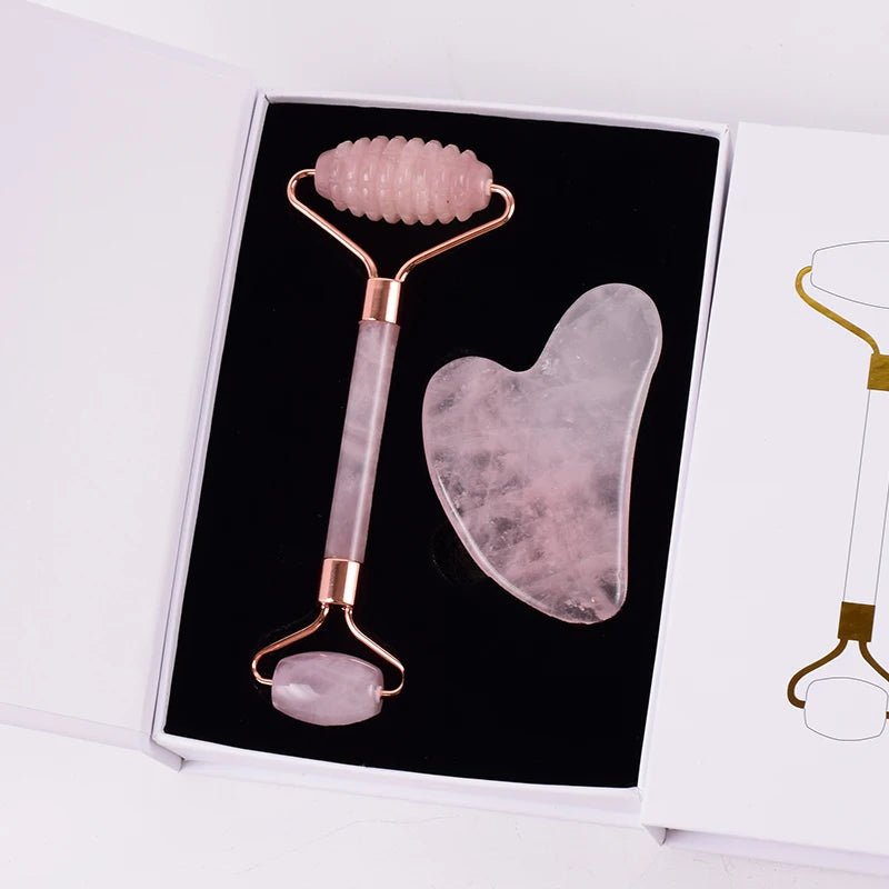 100% Natural Rose Quartz Gua Sha Set