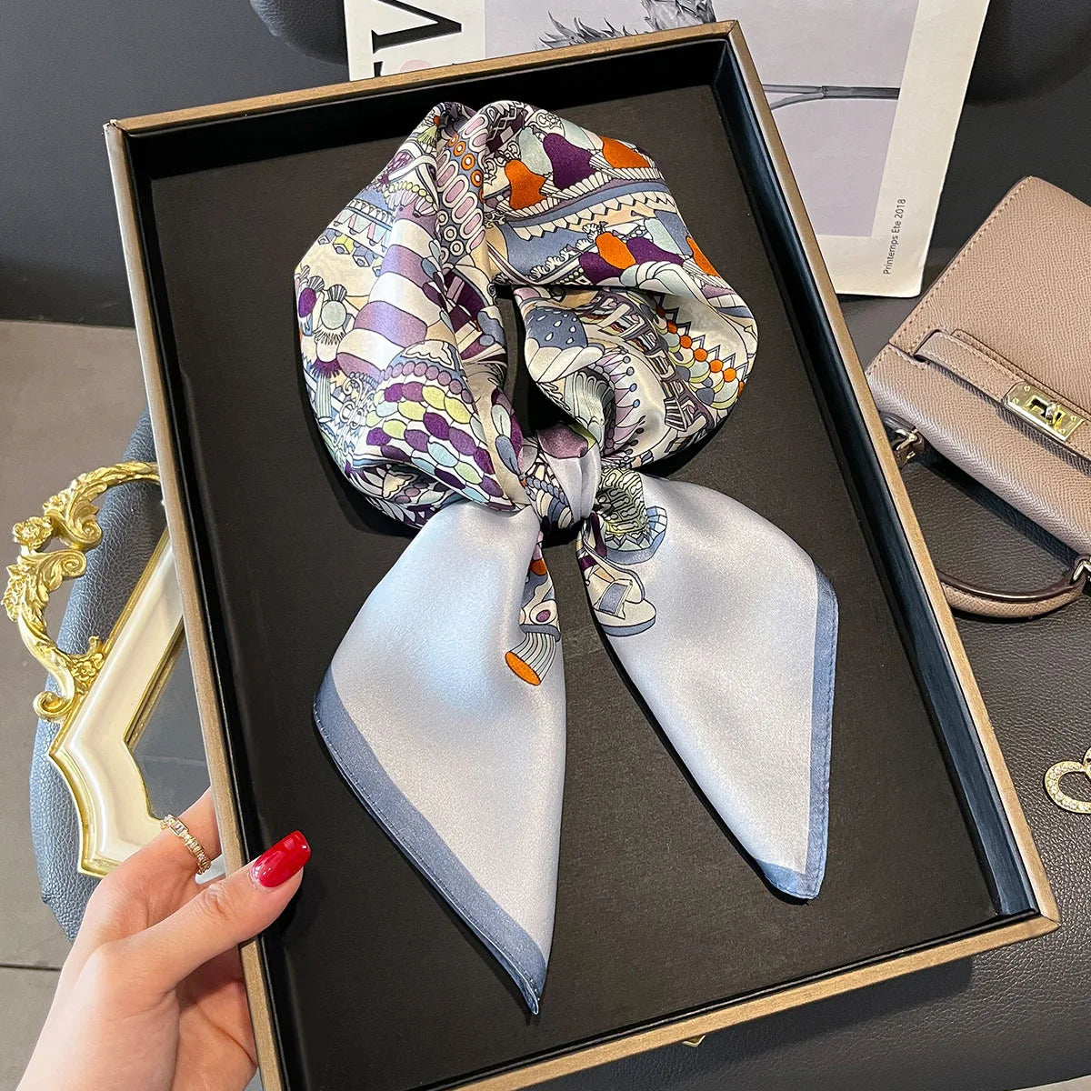 100% Pure Silk Square Hair Scarf