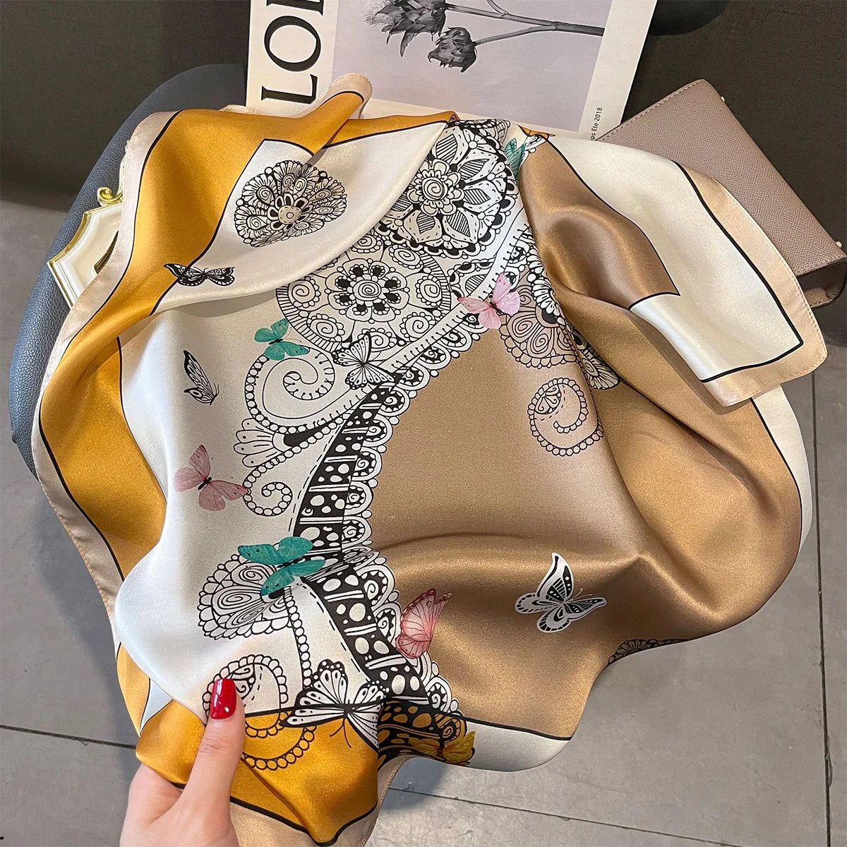 100% Pure Silk Square Hair Scarf