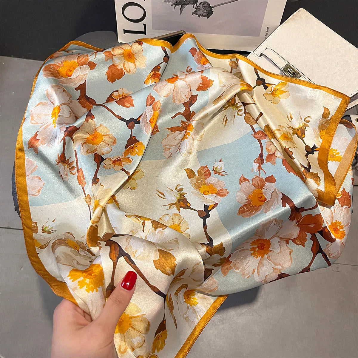 100% Pure Silk Square Hair Scarf